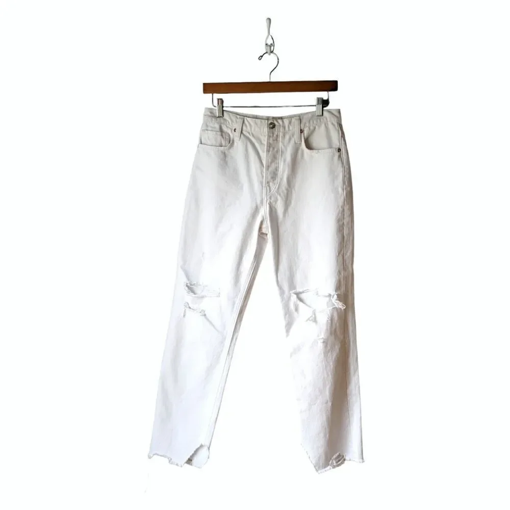 Free People We The Free Tapered‎ Baggy Boyfriend Jeans Chalk White sz 26